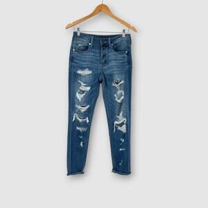 American Eagle Tomgirl Heavily Distressed Jeans Medium Wash Size 2 Regular